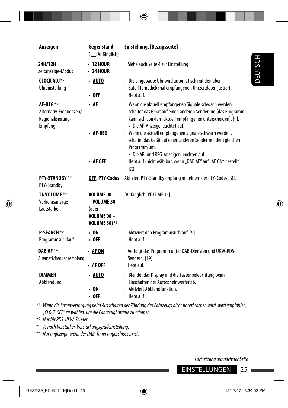 25 einstellungen deutsch | JVC KD-BT11 User Manual | Page 27 / 107