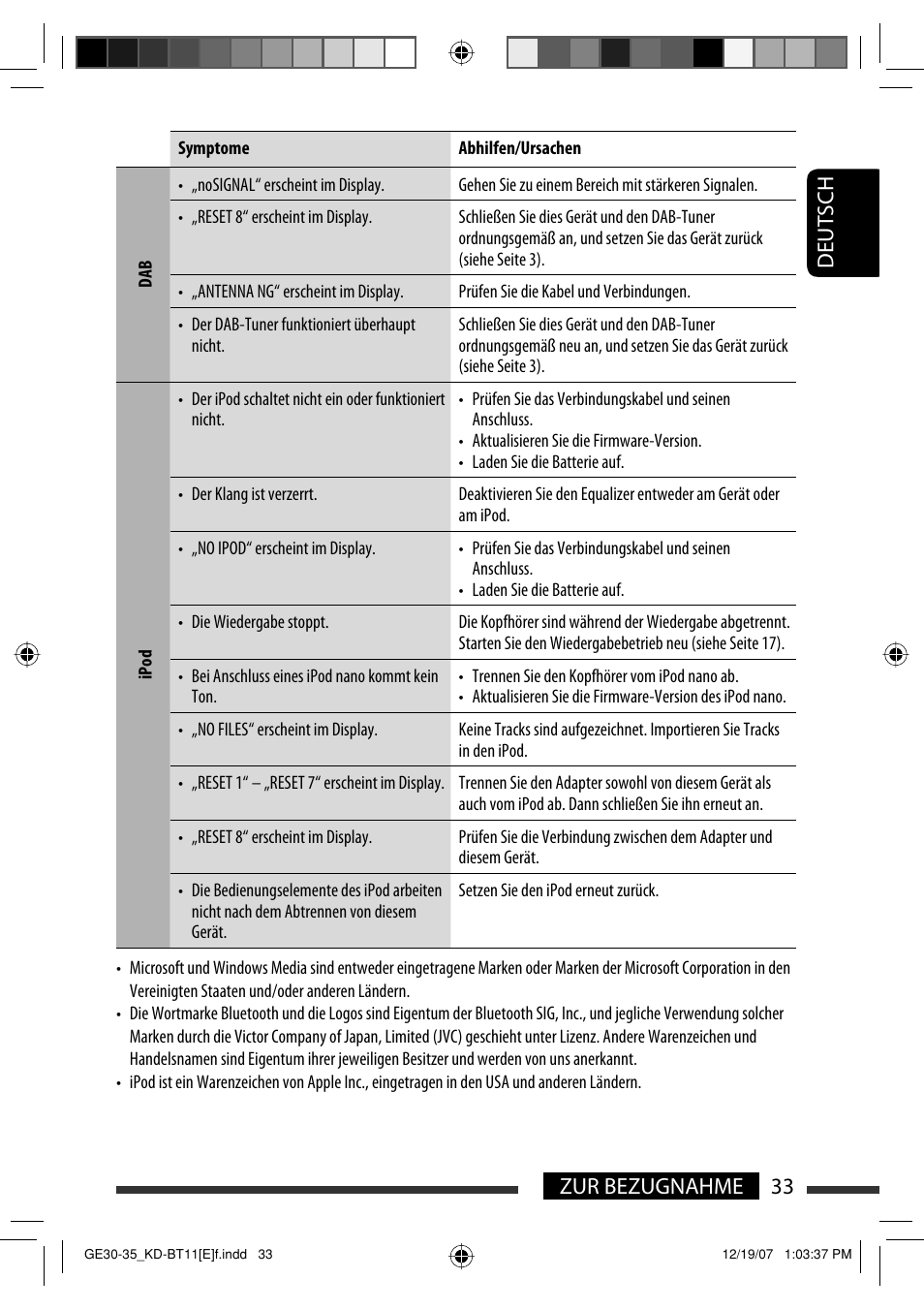 33 zur bezugnahme deutsch | JVC KD-BT11 User Manual | Page 35 / 107