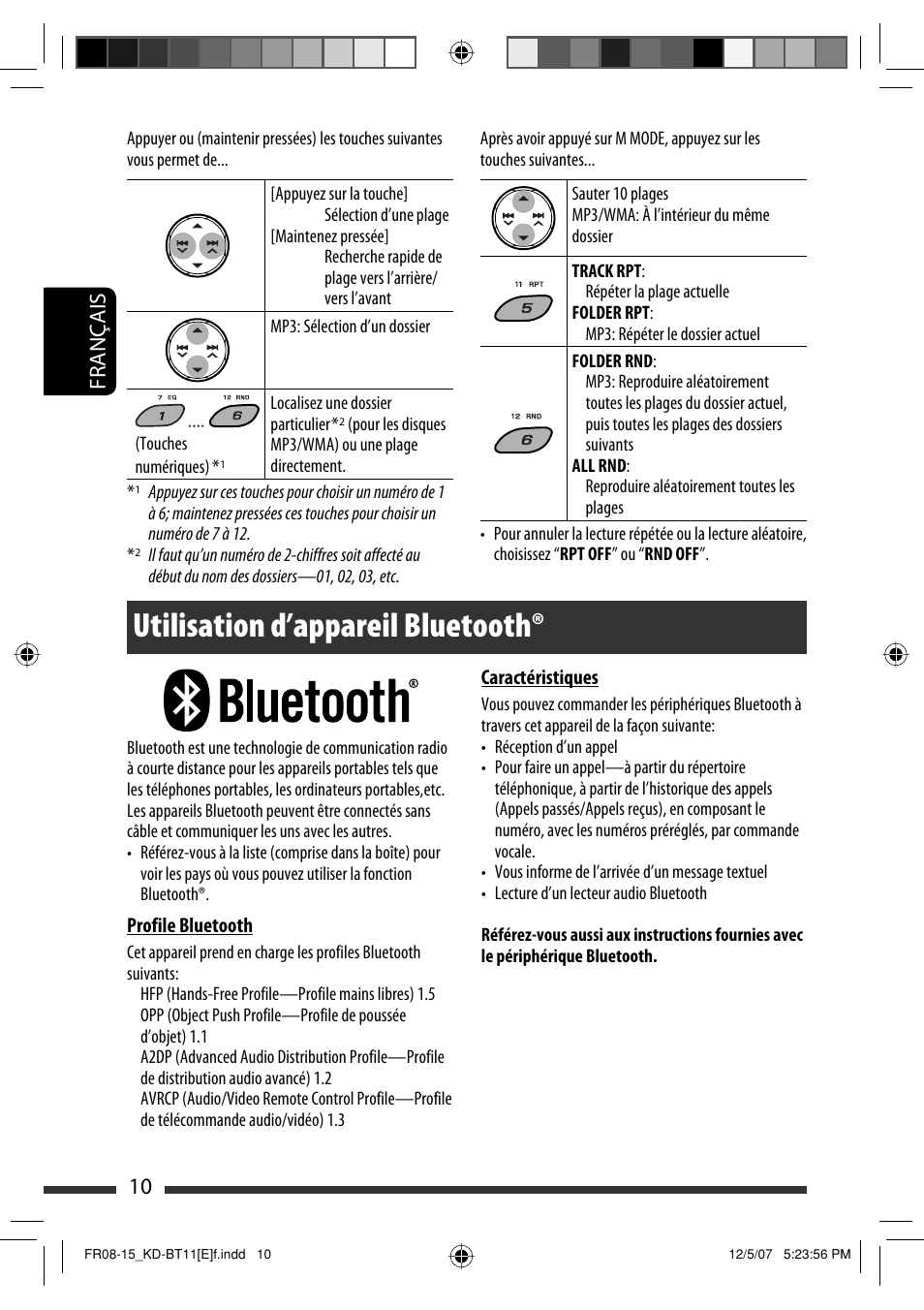 Utilisation d’appareil bluetooth, 10 français | JVC KD-BT11 User Manual | Page 46 / 107