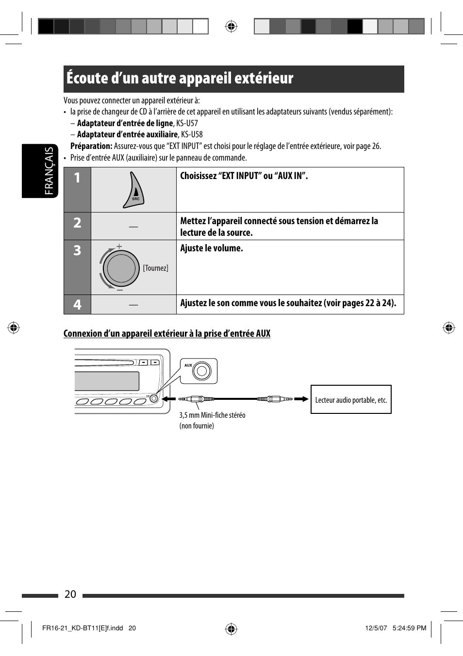 Écoute d’un autre appareil extérieur | JVC KD-BT11 User Manual | Page 56 / 107