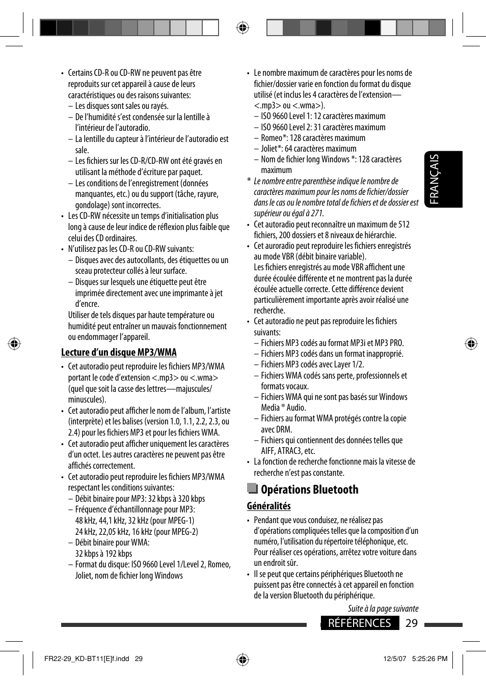 Opérations bluetooth, 29 références français | JVC KD-BT11 User Manual | Page 65 / 107