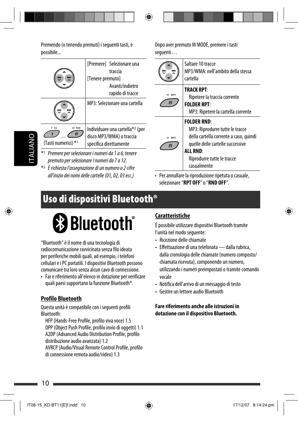 Uso di dispositivi bluetooth, 10 italiano | JVC KD-BT11 User Manual | Page 80 / 107