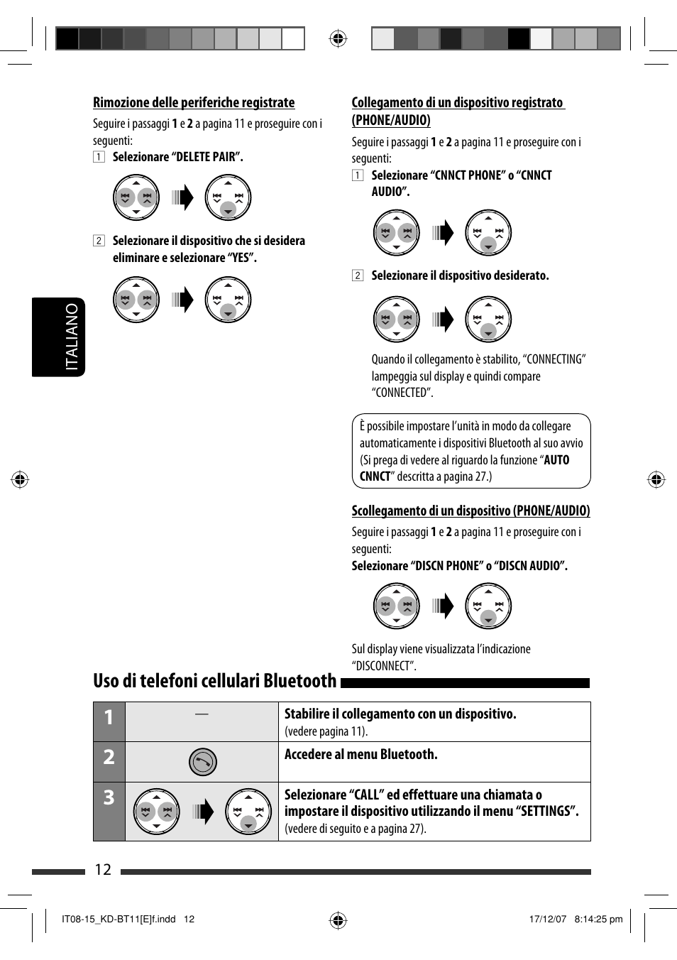 Uso di telefoni cellulari bluetooth | JVC KD-BT11 User Manual | Page 82 / 107