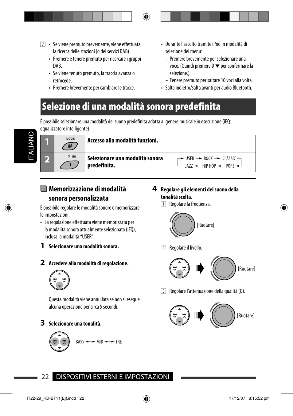 Selezione di una modalità sonora predefinita | JVC KD-BT11 User Manual | Page 92 / 107