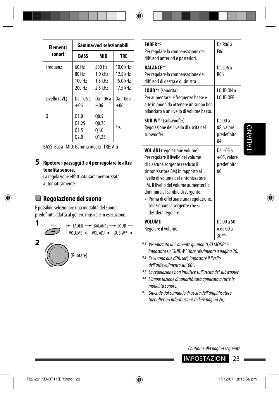 Regolazione del suono, 23 impostazioni italiano | JVC KD-BT11 User Manual | Page 93 / 107