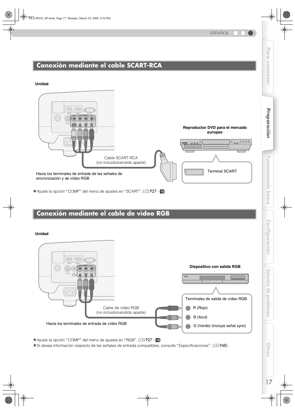 Conexión mediante el cable scart-rca, Conexión mediante el cable de vídeo rgb | JVC LCT2440-001B User Manual | Page 117 / 150