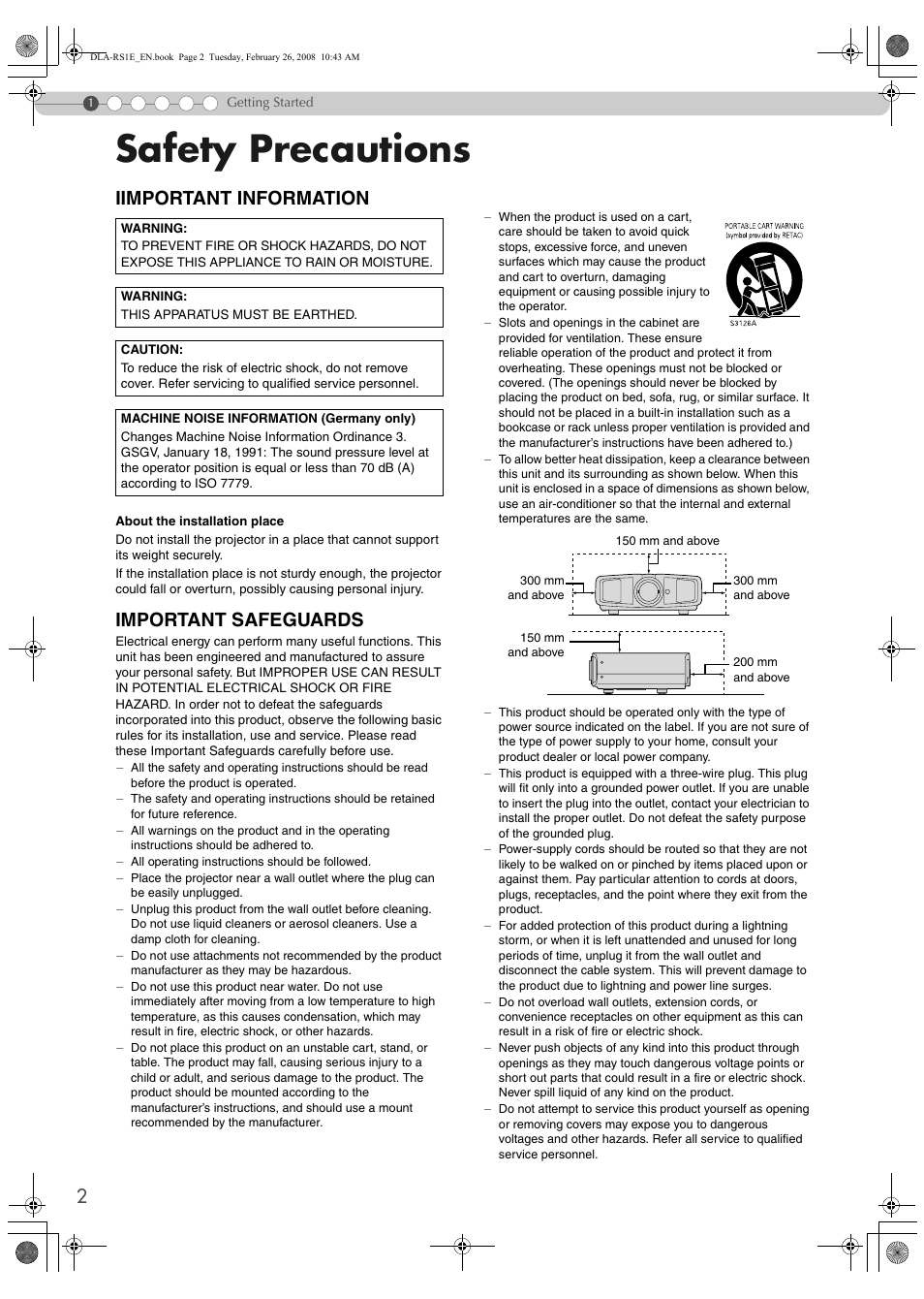 Getting started, Safety precautions, Iimportant information | Important safeguards | JVC LCT2440-001B User Manual | Page 2 / 150