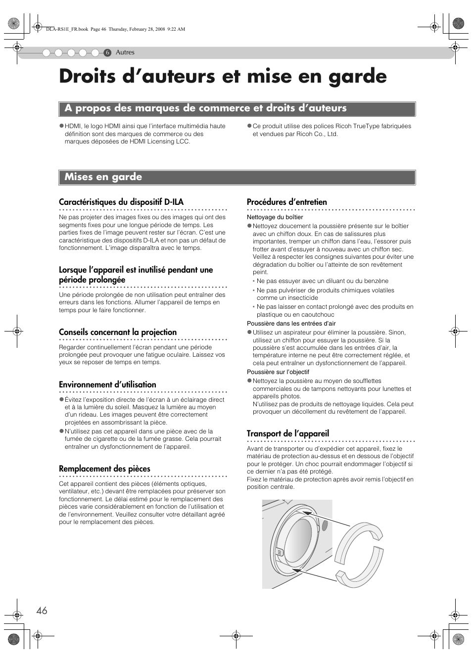 Droits d’auteurs et mise en garde, Mises en garde | JVC LCT2440-001B User Manual | Page 96 / 150