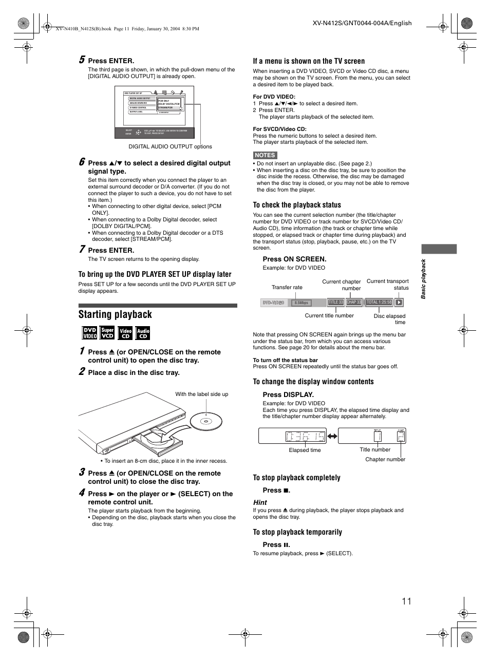Starting playback | JVC 0204KTYBICJSC User Manual | Page 13 / 38