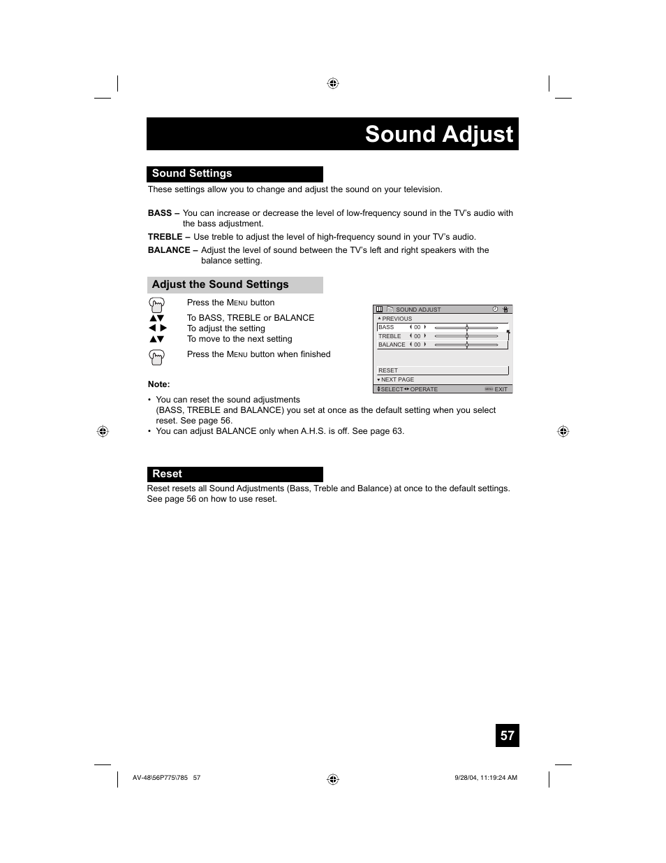 Sound adjust | JVC AV-56P785 User Manual | Page 57 / 88