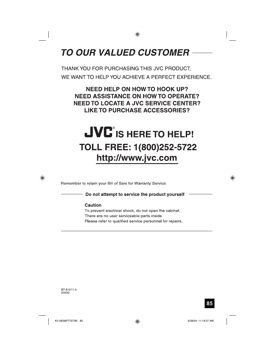 JVC AV-56P785 User Manual | Page 85 / 88