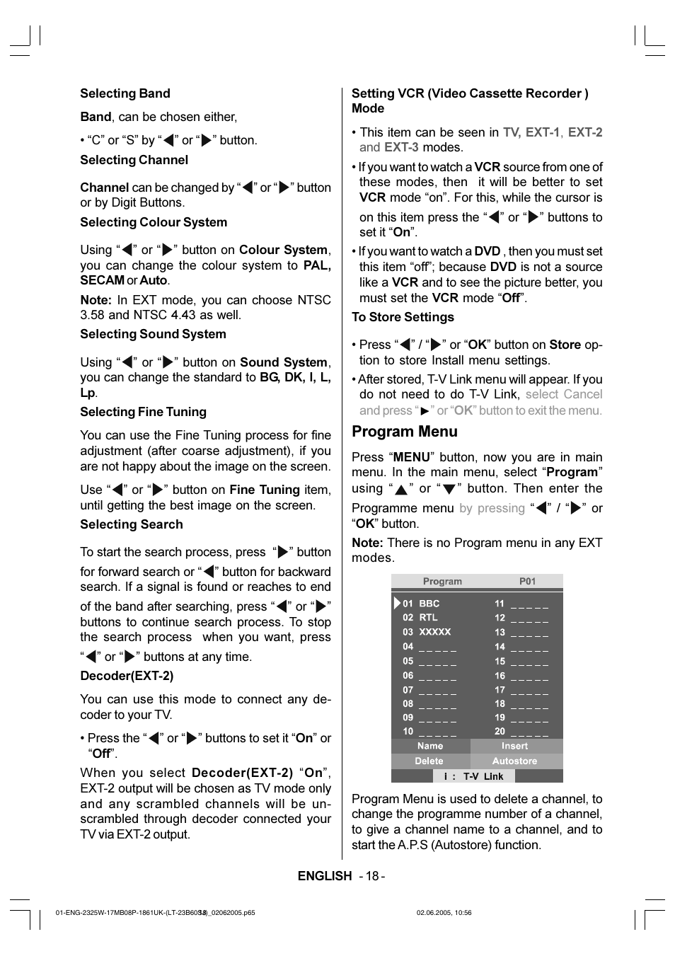 Program menu | JVC Wide LCD Panel TV LT-23B60SJ User Manual | Page 19 / 34