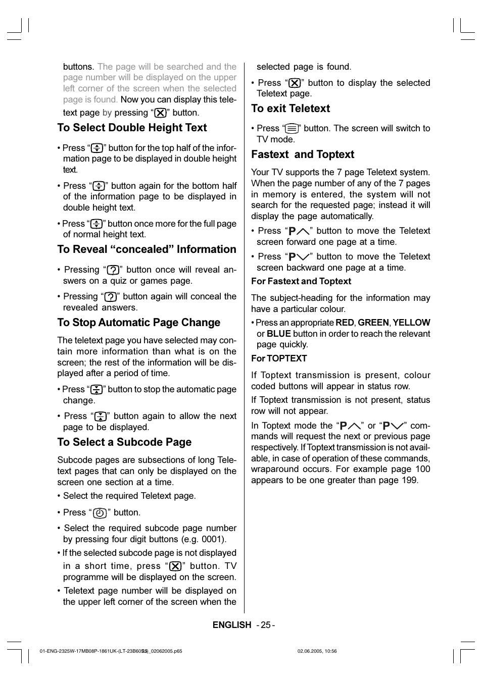 Fastext and toptext | JVC Wide LCD Panel TV LT-23B60SJ User Manual | Page 26 / 34