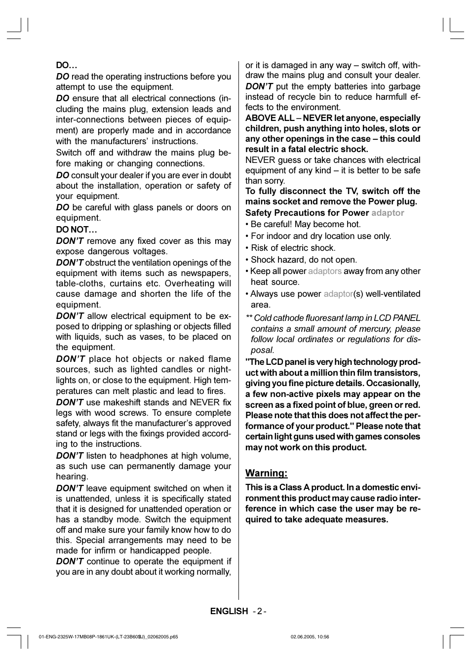 JVC Wide LCD Panel TV LT-23B60SJ User Manual | Page 3 / 34