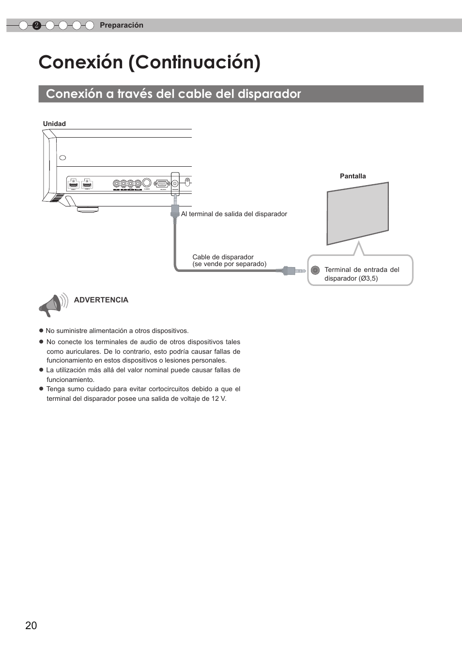 Conexión a través del cable del disparador, Conexión a través del cable del, Disparador | Conexión (continuación) | JVC DLA-RS15 User Manual | Page 140 / 181