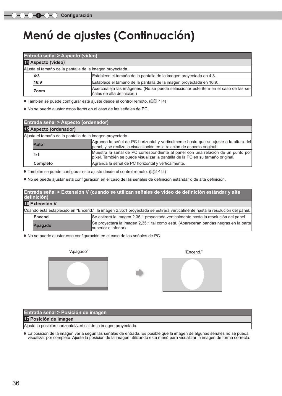 De ajustes, Menú de ajustes (continuación) | JVC DLA-RS15 User Manual | Page 156 / 181