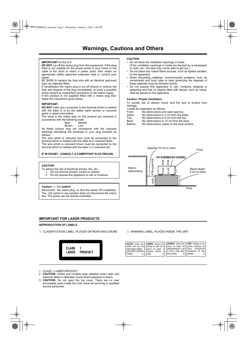 Warnings, cautions and others | JVC XV-S300BK User Manual | Page 2 / 54