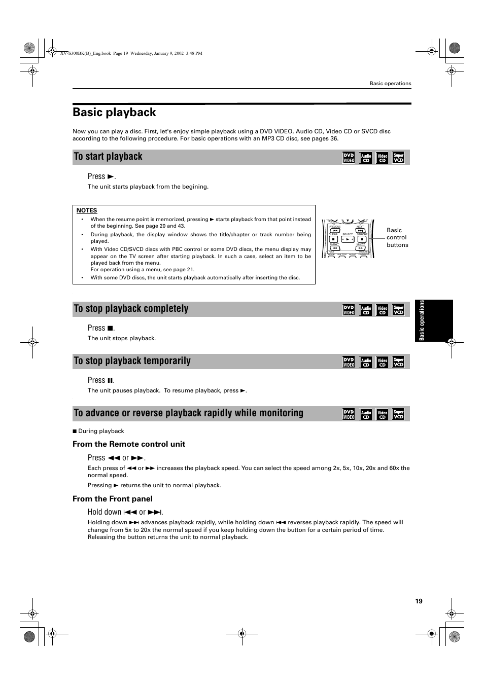 Basic playback, Press 3, Press 7 | Press 8 | JVC XV-S300BK User Manual | Page 21 / 54