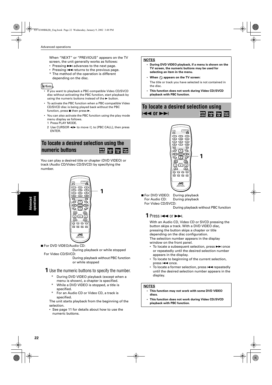 Use the numeric buttons to specify the number, Press 4 or | JVC XV-S300BK User Manual | Page 24 / 54