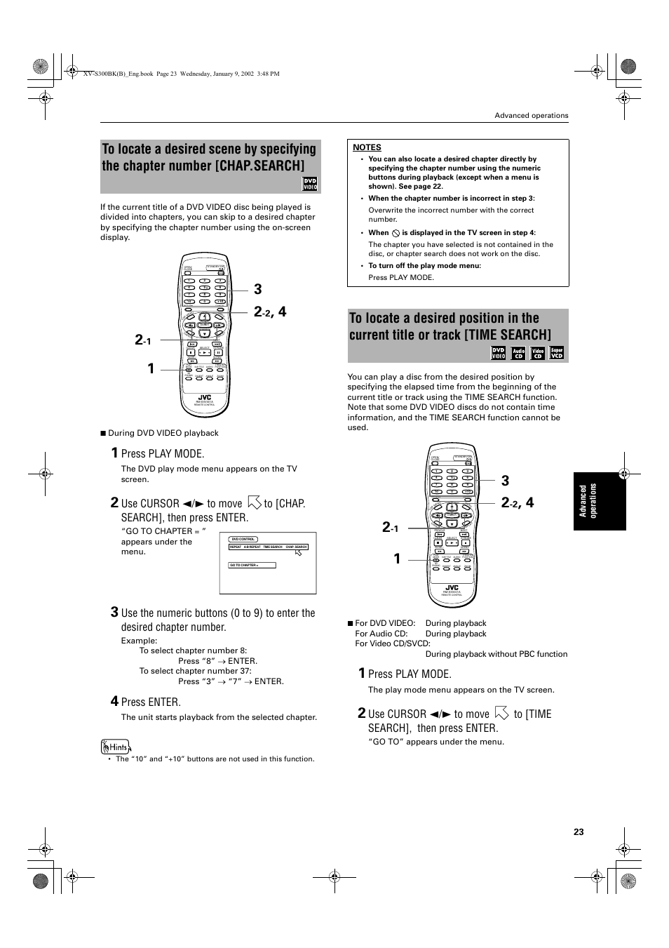 Press play mode, Press enter | JVC XV-S300BK User Manual | Page 25 / 54