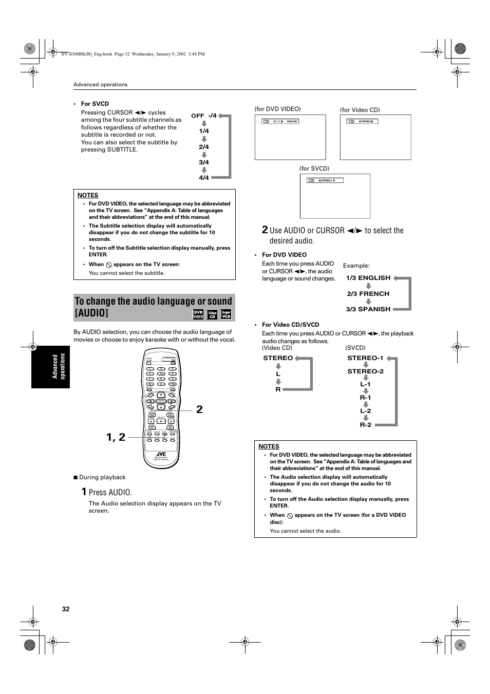 Press audio | JVC XV-S300BK User Manual | Page 34 / 54