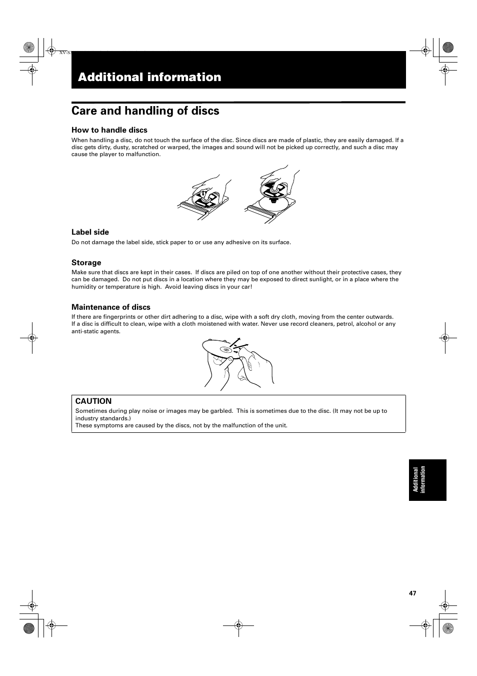 Additional information care and handling of discs | JVC XV-S300BK User Manual | Page 49 / 54