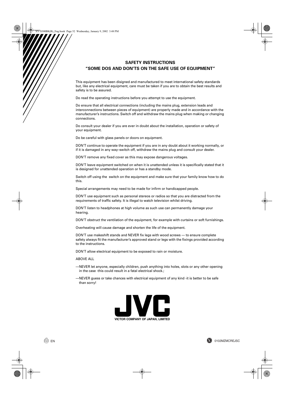 JVC XV-S300BK User Manual | Page 54 / 54