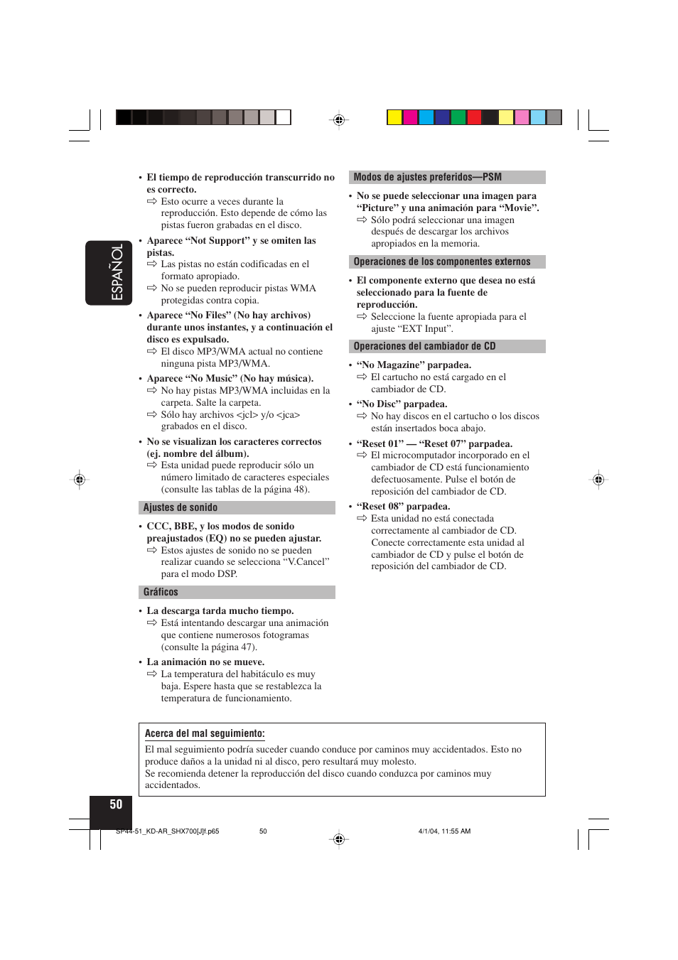 Esp añol | JVC KD-AR7000 User Manual | Page 100 / 153