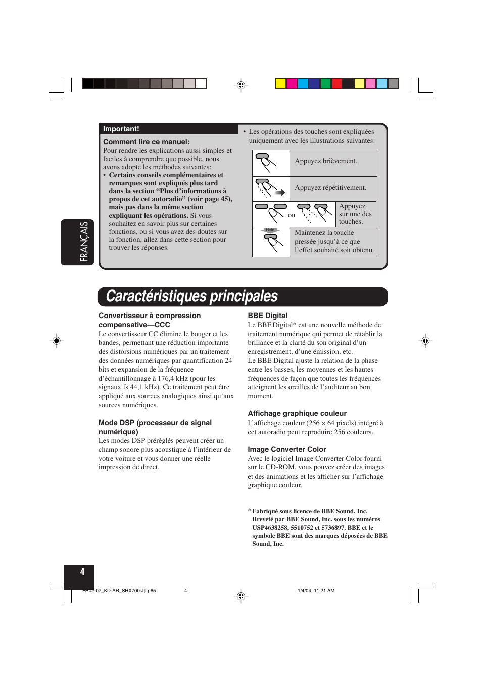 Caractéristiques principales, Français | JVC KD-AR7000 User Manual | Page 104 / 153