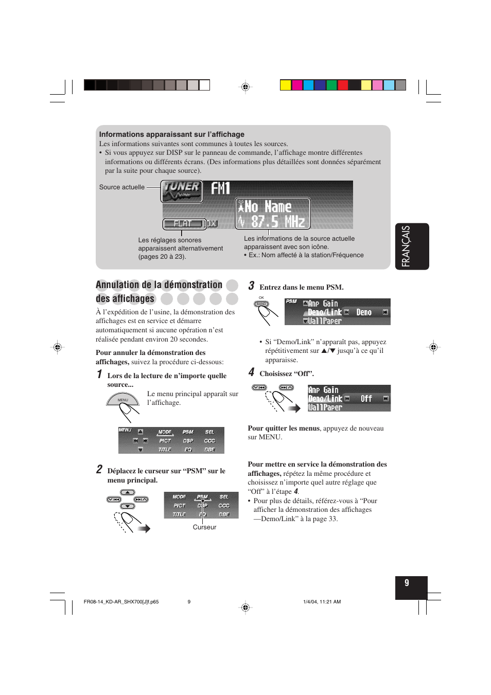 Fran ç ais, Annulation de la démonstration, Des affichages | JVC KD-AR7000 User Manual | Page 109 / 153