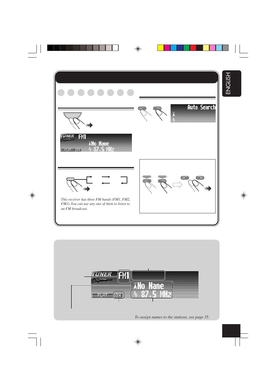 Radio operations, English, Listening to the radio | Select the tuner, Select the band (fm/am), Start searching for a station | JVC KD-AR7000 User Manual | Page 11 / 153