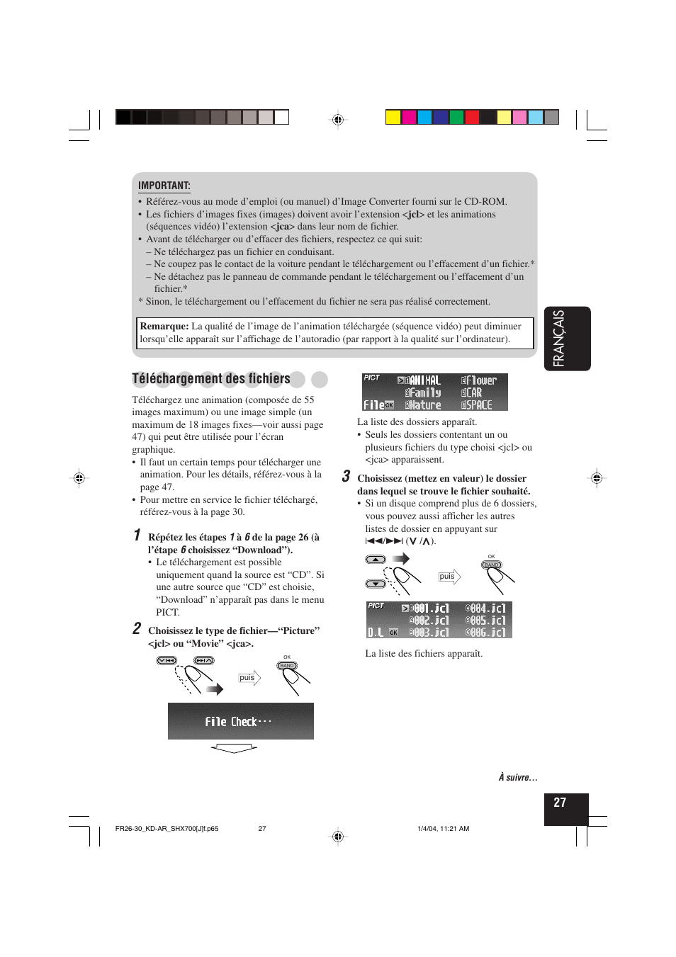 Fran ç ais, Téléchargement des fichiers | JVC KD-AR7000 User Manual | Page 127 / 153