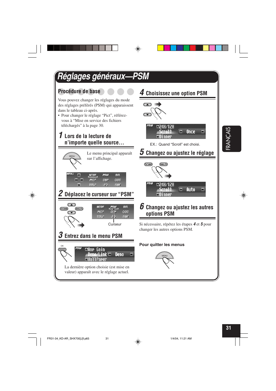 Réglages généraux—psm | JVC KD-AR7000 User Manual | Page 131 / 153