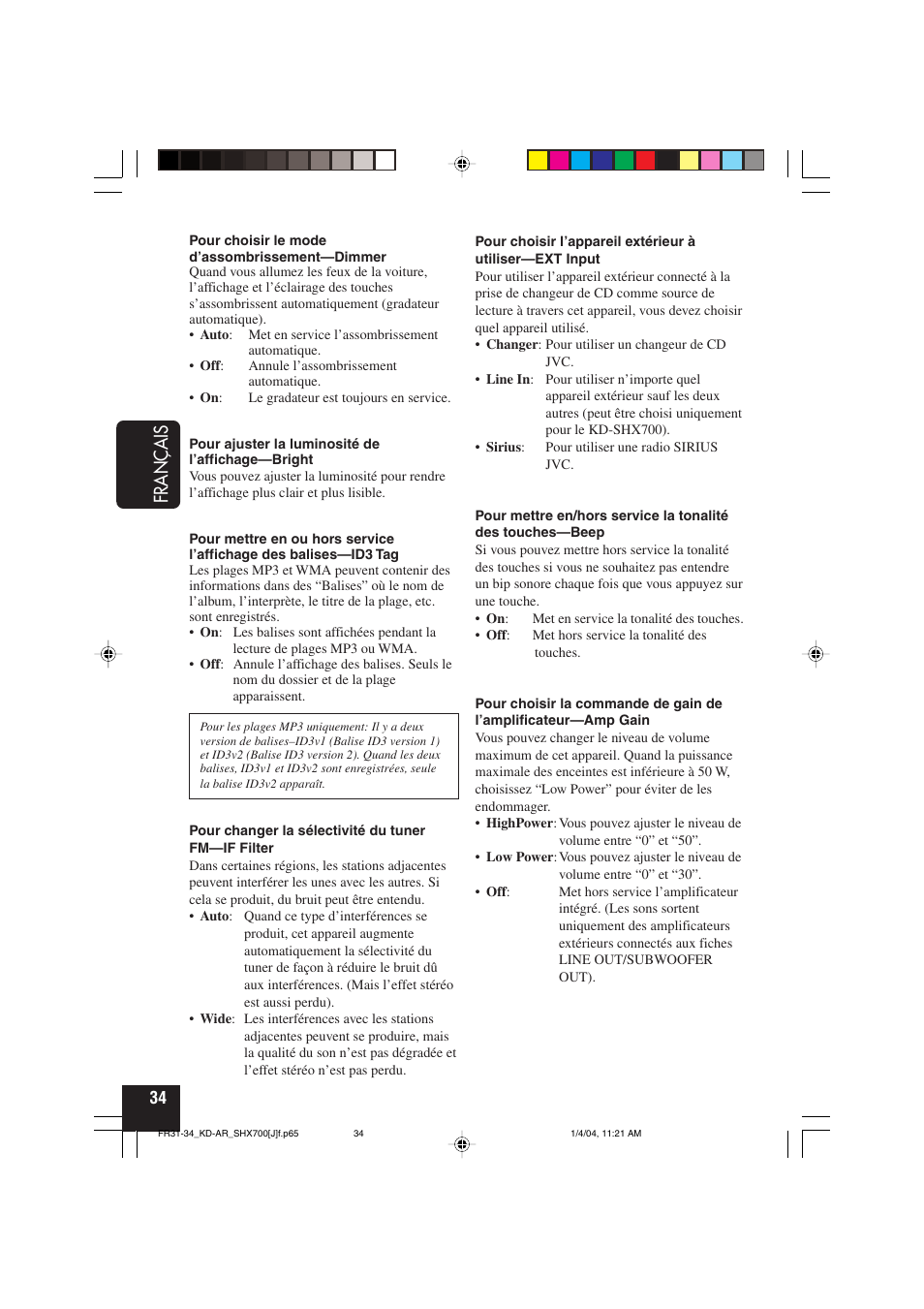 Fran ç ais | JVC KD-AR7000 User Manual | Page 134 / 153