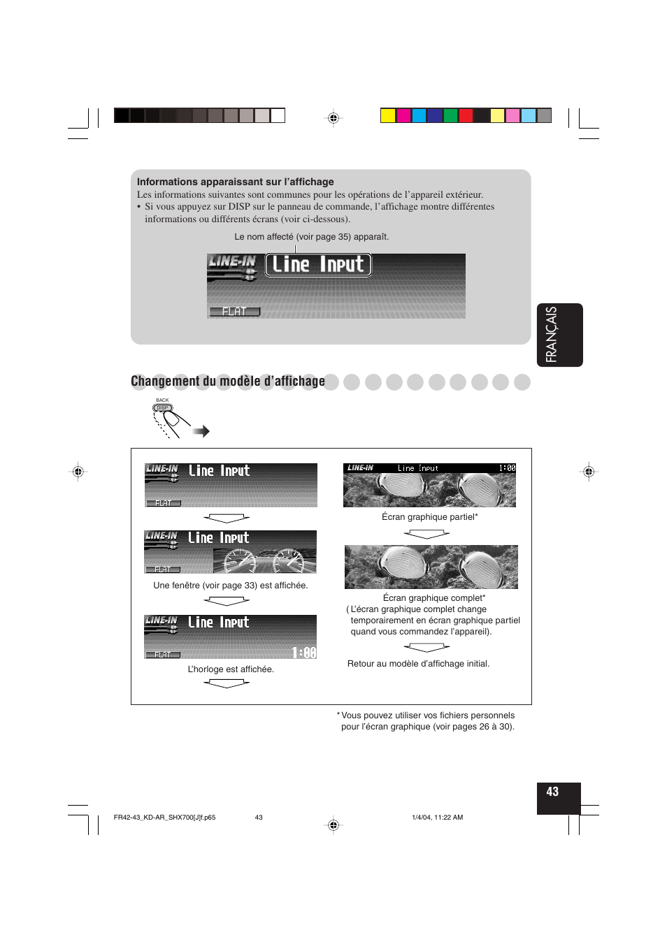 Fran ç ais, Changement du modèle d’affichage | JVC KD-AR7000 User Manual | Page 143 / 153