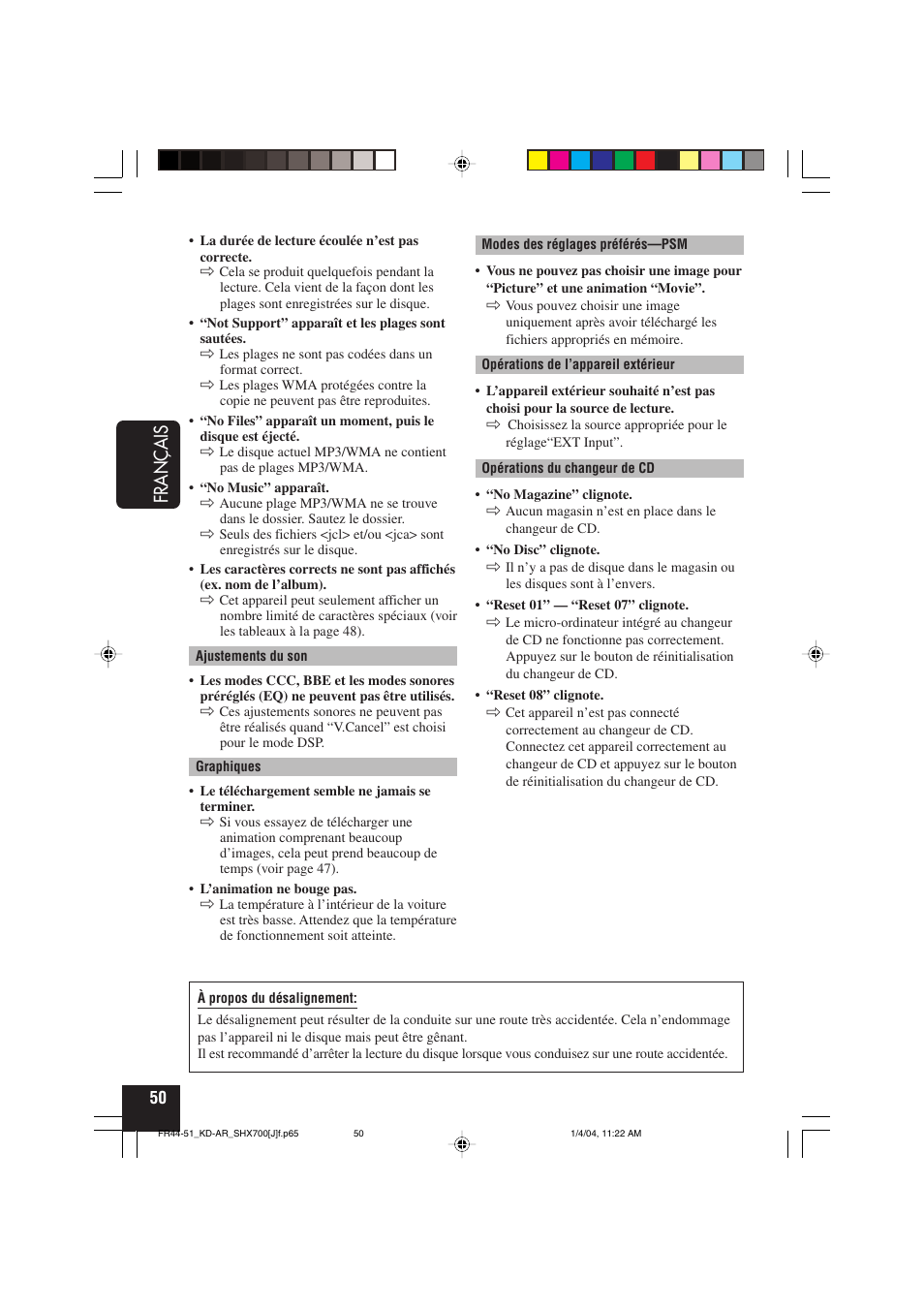 Fran ç ais | JVC KD-AR7000 User Manual | Page 150 / 153