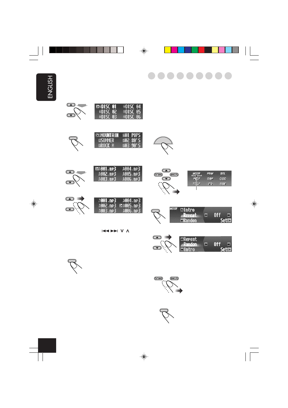 English, Selecting playback modes—mode | JVC KD-AR7000 User Manual | Page 40 / 153