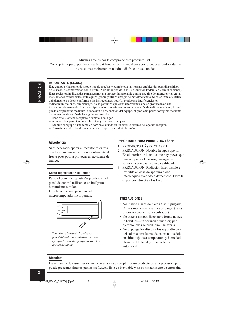 Esp añol | JVC KD-AR7000 User Manual | Page 52 / 153