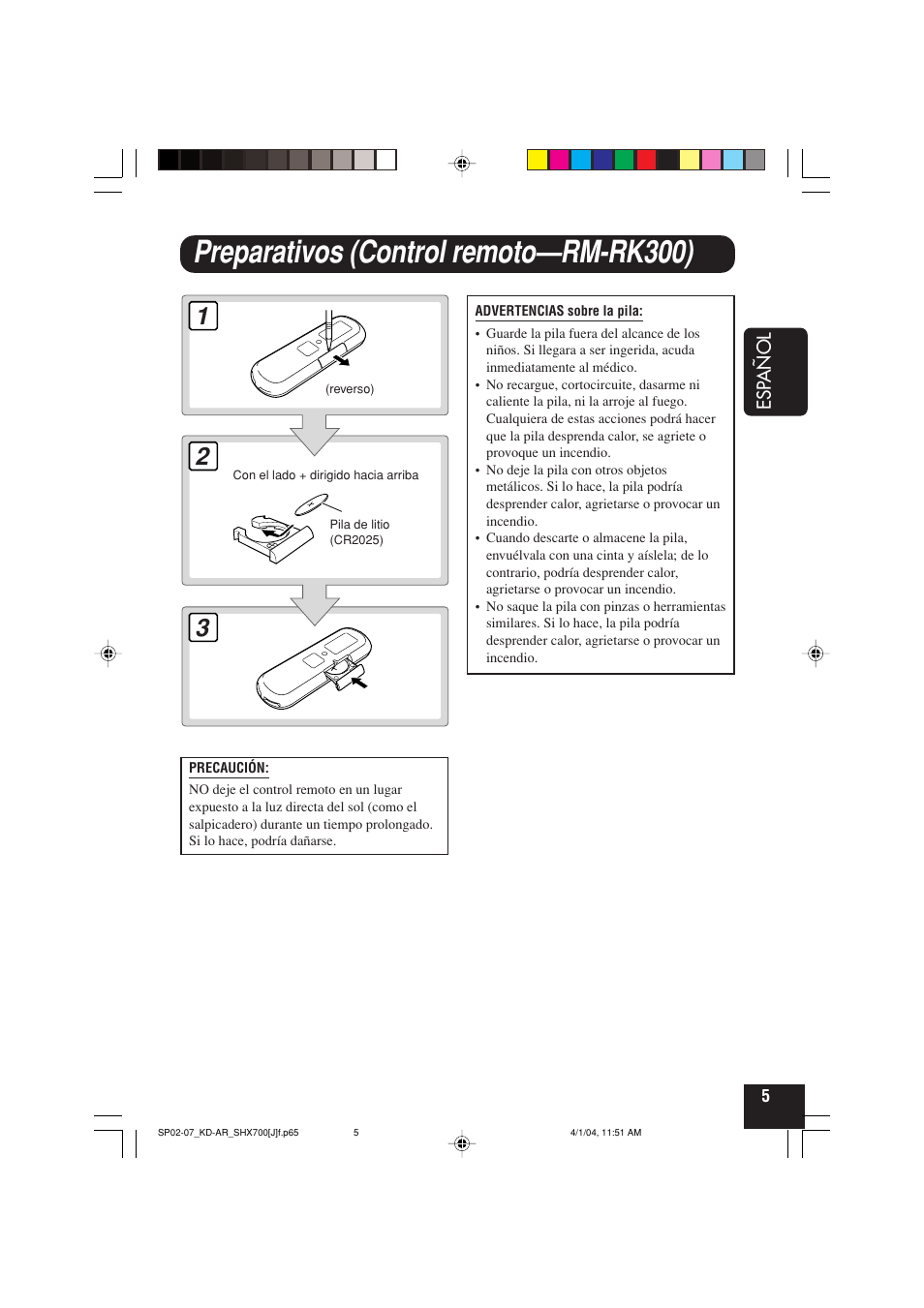 Preparativos (control remoto—rm-rk300) | JVC KD-AR7000 User Manual | Page 55 / 153