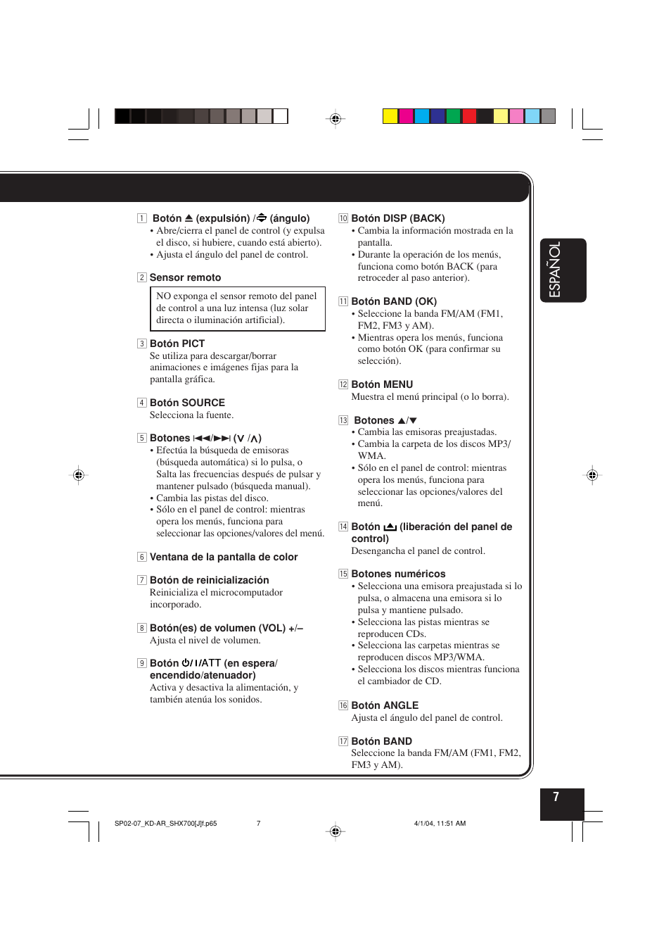 Esp añol | JVC KD-AR7000 User Manual | Page 57 / 153