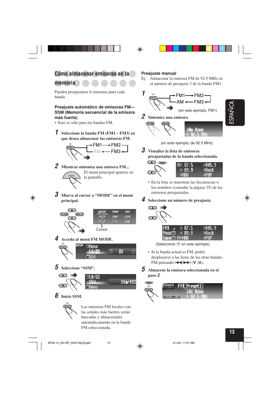 Esp añol, Cómo almacenar emisoras en la | JVC KD-AR7000 User Manual | Page 63 / 153