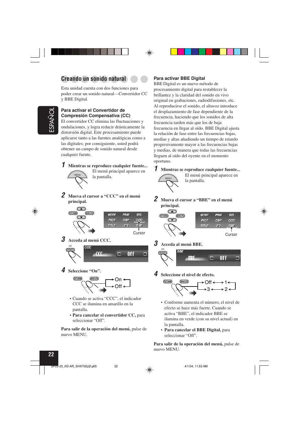 Esp añol, Creando un sonido natural | JVC KD-AR7000 User Manual | Page 72 / 153