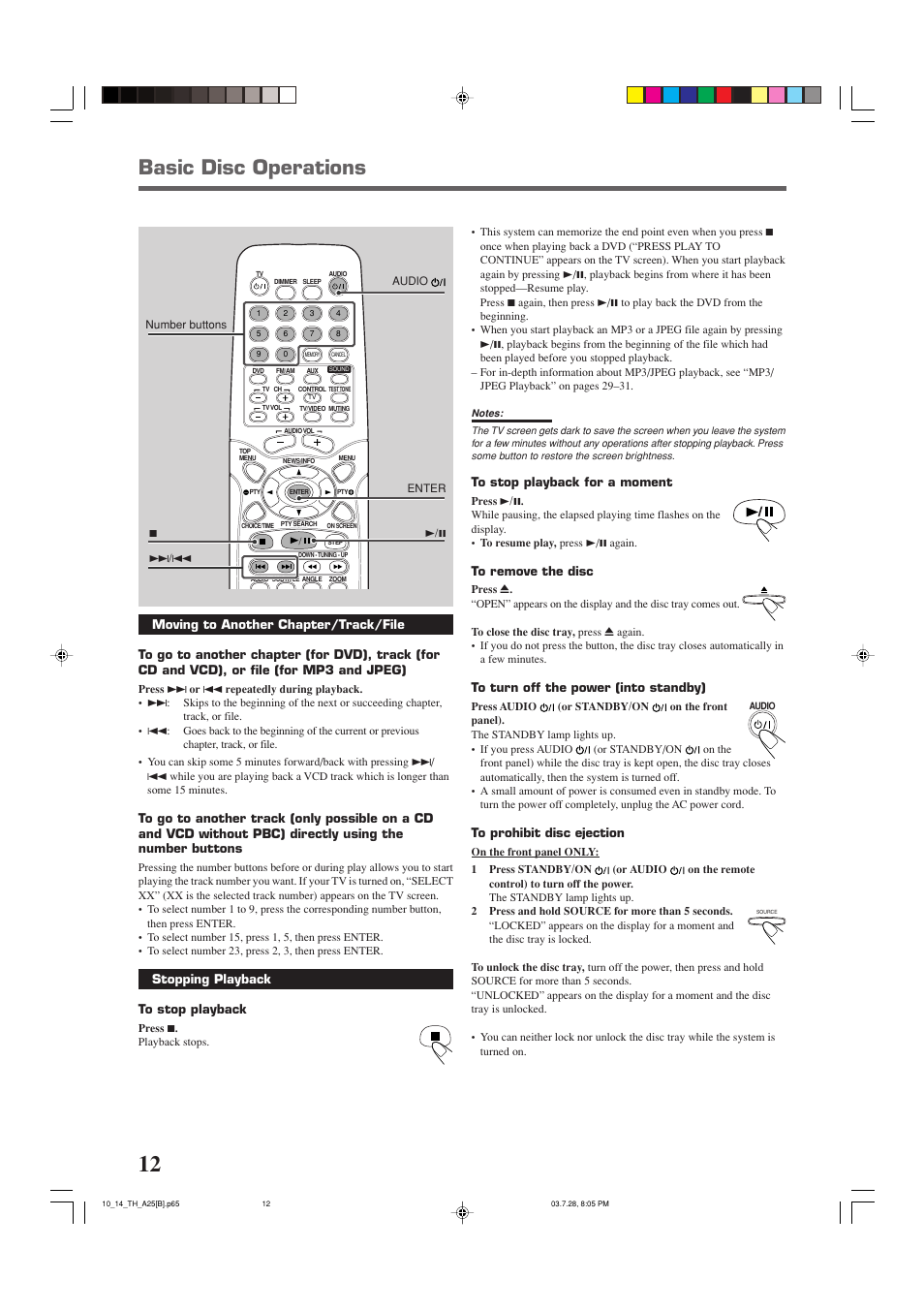 Basic disc operations | JVC TH-A25 User Manual | Page 16 / 50