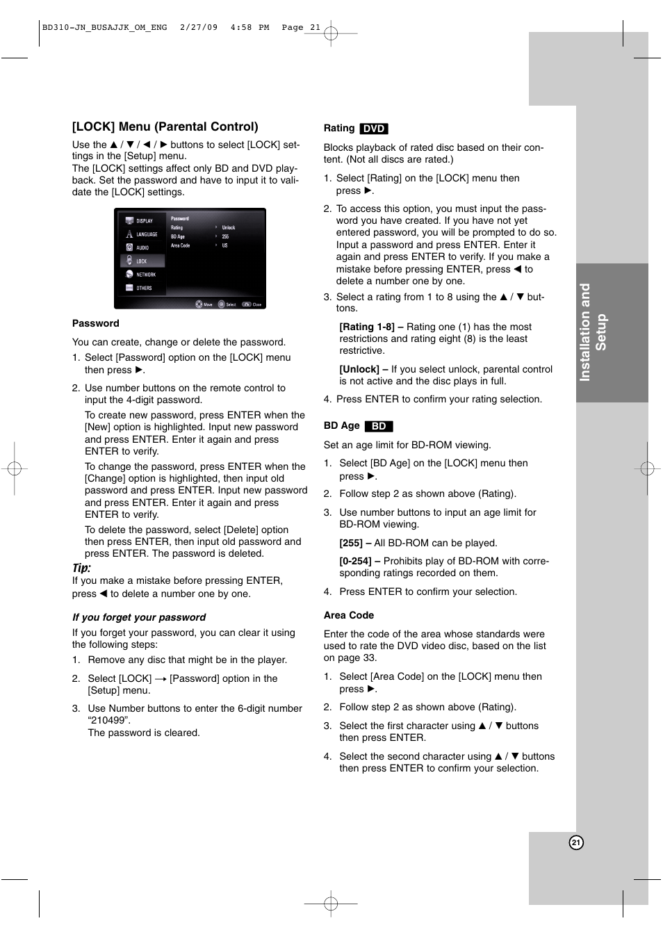 Installation and setup | JVC XV-BP1  EN User Manual | Page 21 / 40