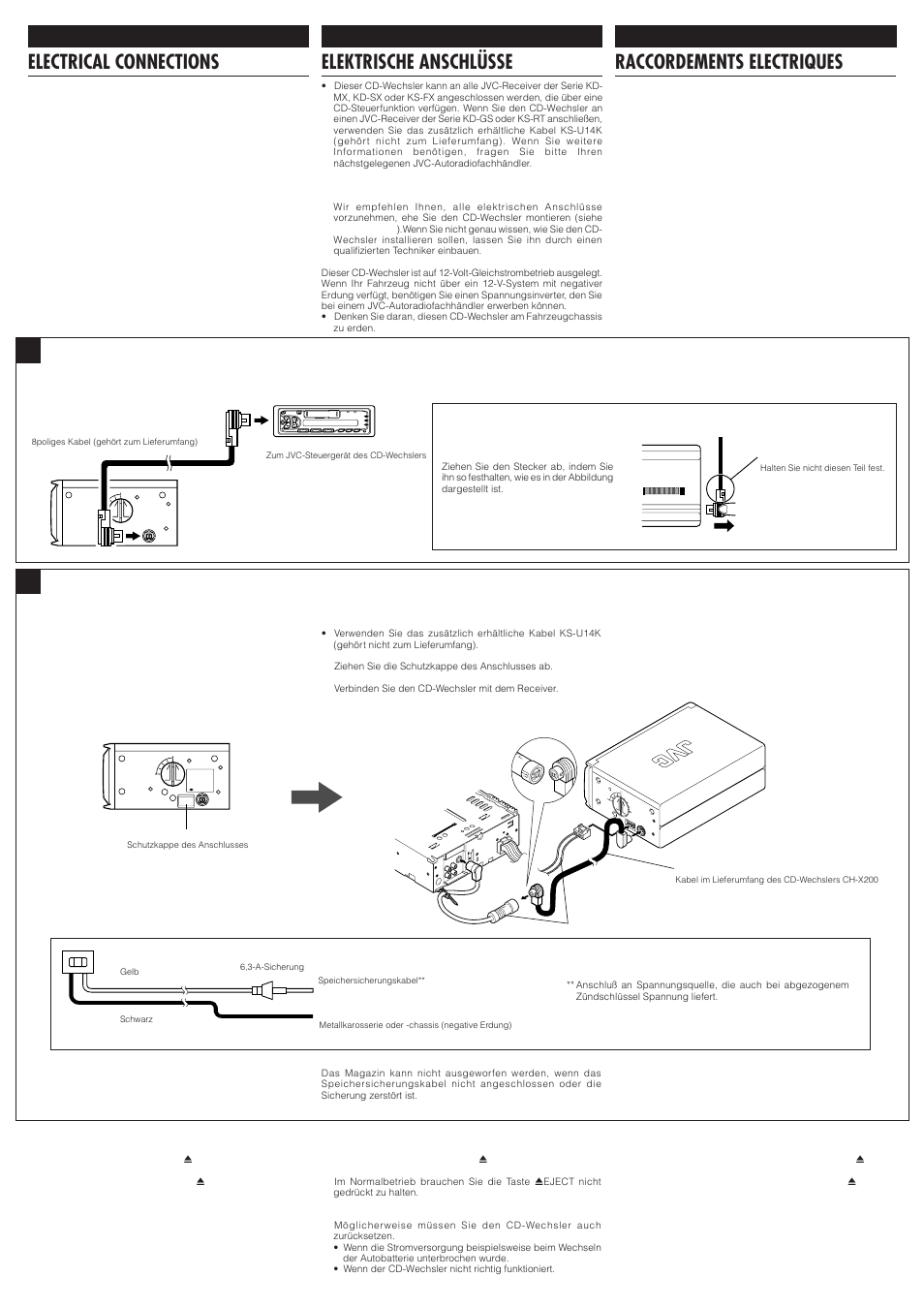 Electrical connections, Raccordements electriques, Elektrische anschlüsse | JVC CH-X200 User Manual | Page 4 / 6