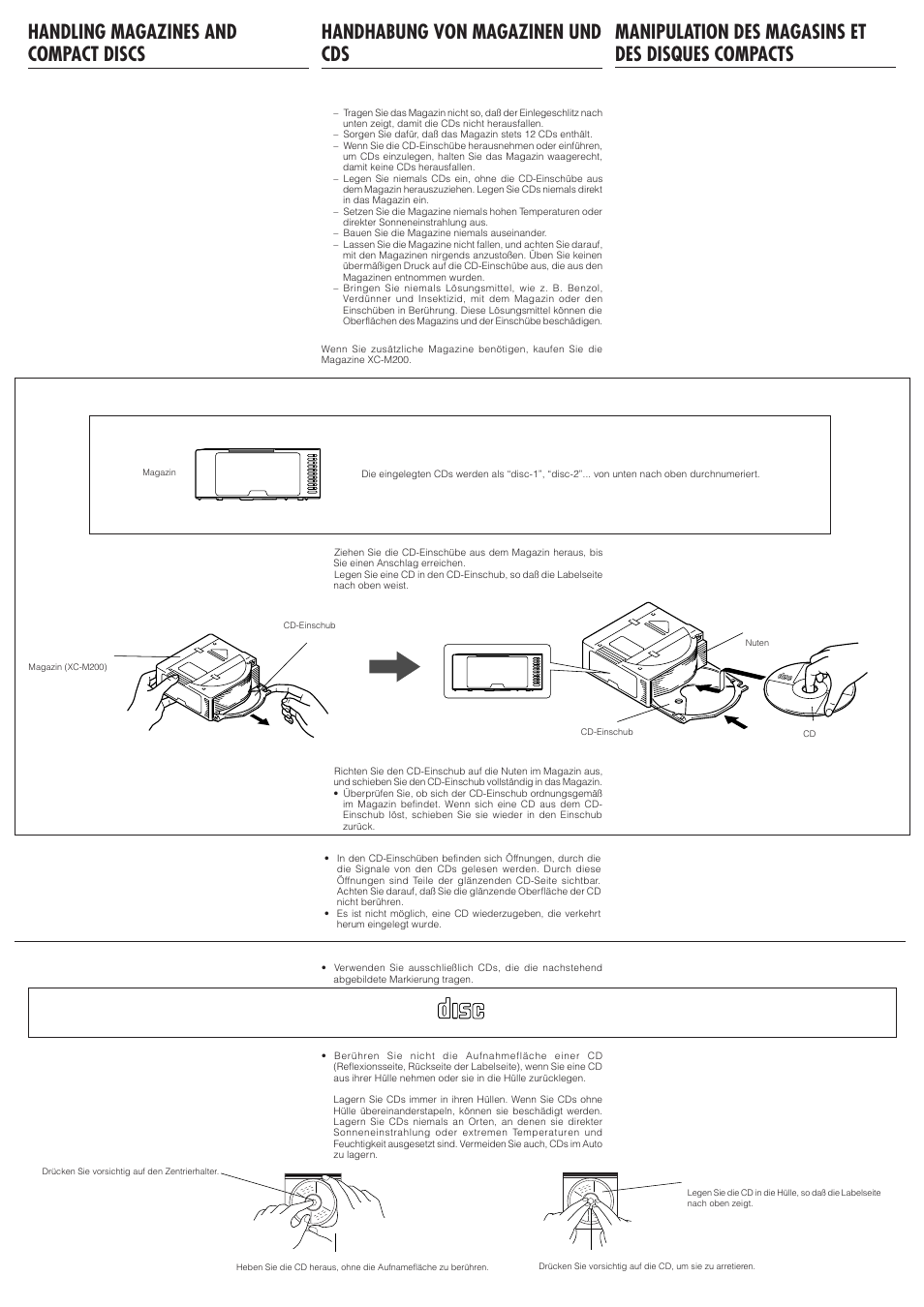 Manipulation des magasins et des disques compacts | JVC CH-X200 User Manual | Page 5 / 6