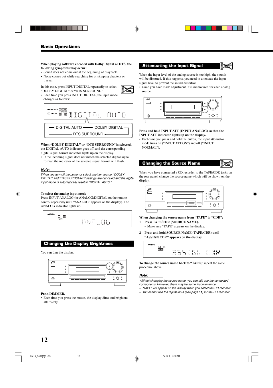 Basic operations | JVC RX-5052S User Manual | Page 16 / 39