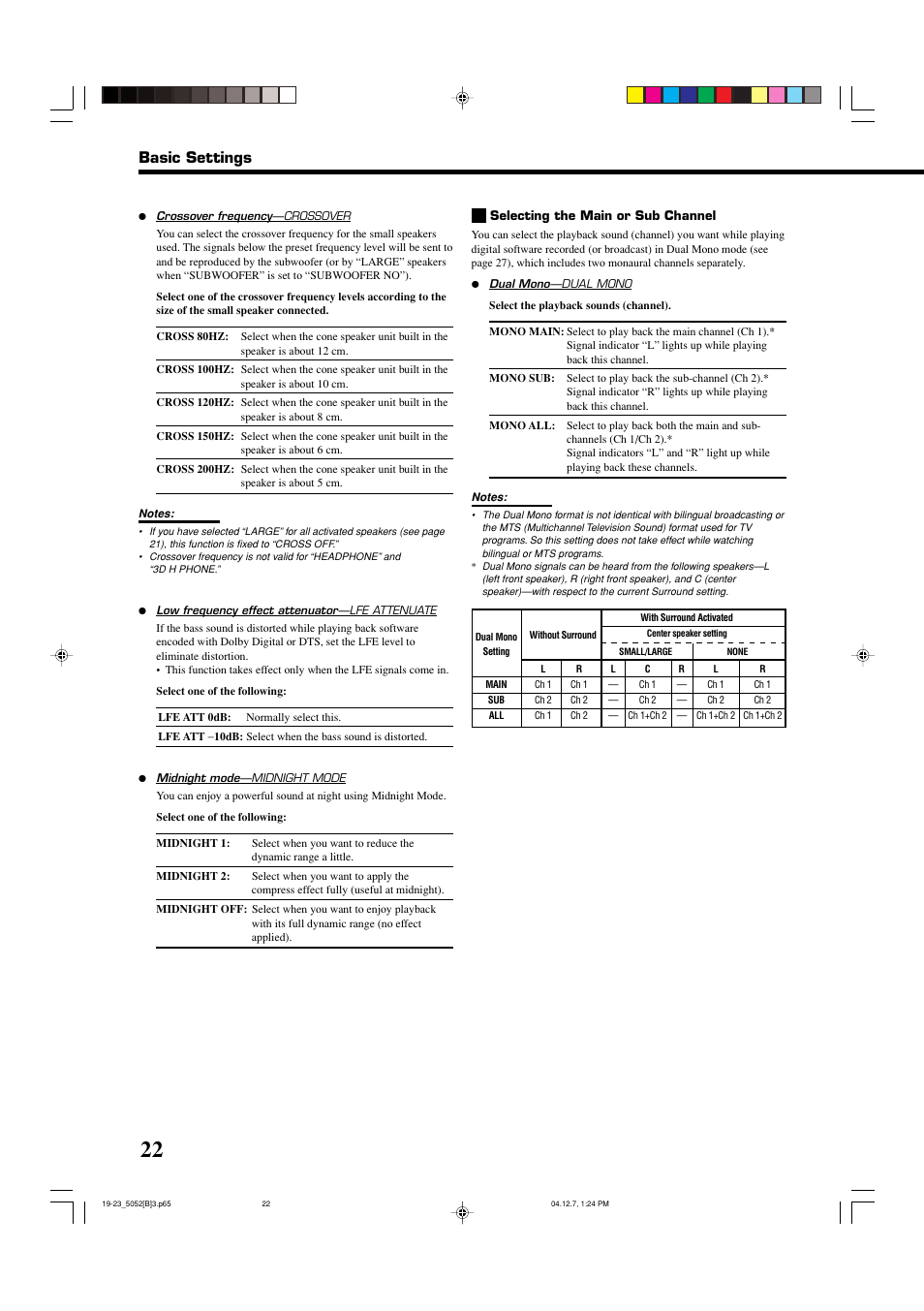 Basic settings | JVC RX-5052S User Manual | Page 26 / 39