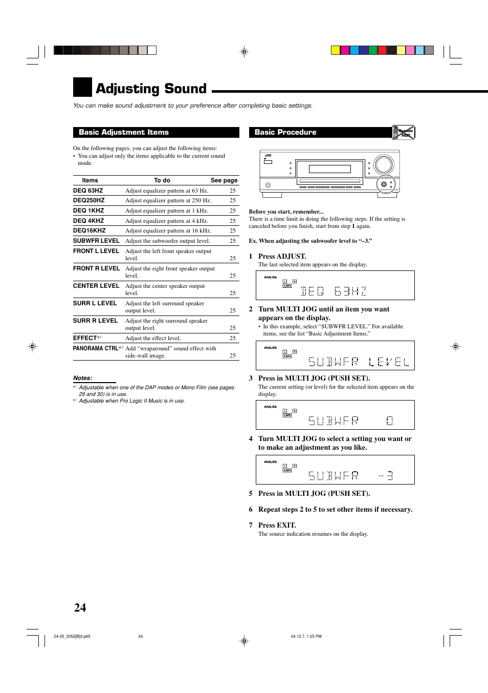 Adjusting sound | JVC RX-5052S User Manual | Page 28 / 39