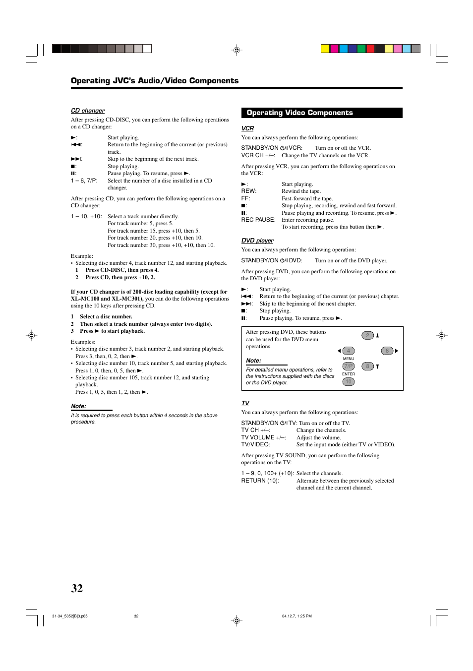 Operating jvc’s audio/video components | JVC RX-5052S User Manual | Page 36 / 39